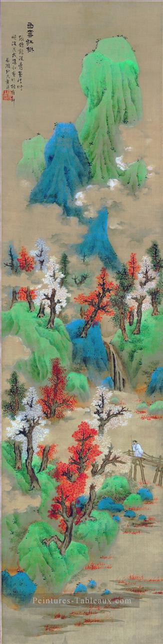 les nuages blancs et les arbres rouges vieille encre de Chine Peintures à l'huile